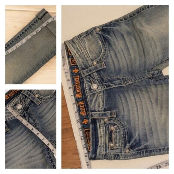 New ROCK REVIVAL Essie Capri Jeans Medium Wash Fleur de Lis Pockets Women 26-28 - Picture 6 of 8